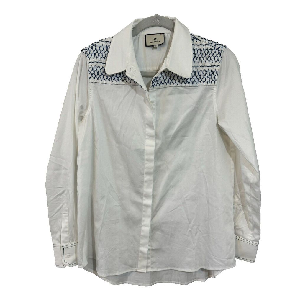 Tuckernuck‎ White Smocked Marlowe Button Down Shirt Blouse sz S Small  Career